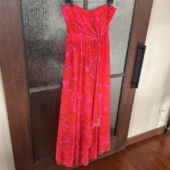 Badgley Mischka Elegant Strapless Floral Dress in Red and Pink size 12 - Picture 12 of 14